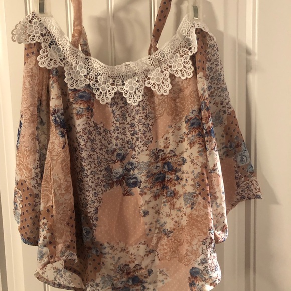 Beautees White and Brown Lace Floral Dress - Picture 2 of 2